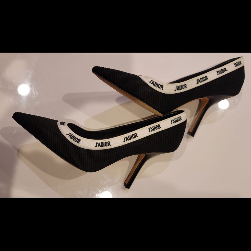 Dior Black J'adior White Ribbon Logo 10cm pumps